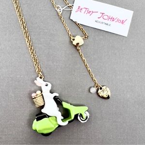 Betsey Johnson ‘Spring Fling’ Bunny & Green Scooter Pendant Necklace NWT!